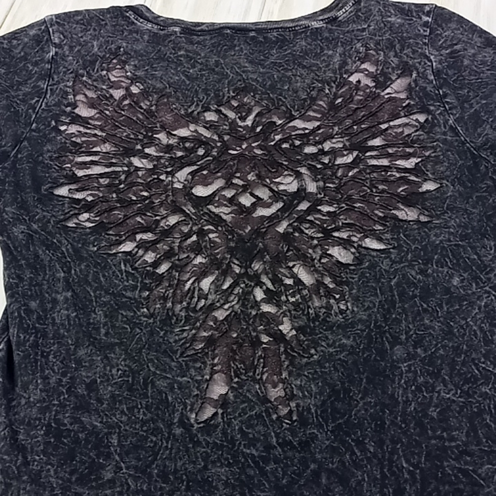 American age Acid Wash Lace Wing Back Tshirt Size M